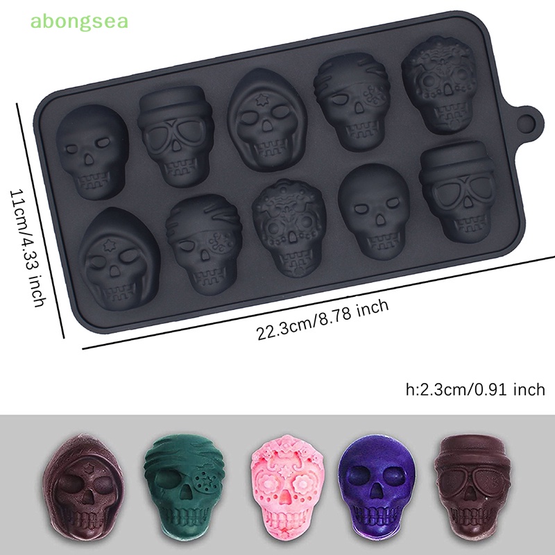 Abongsea Khuôn Làm Đá 10 Ô Hình Đầu Lâu Bằng Silicon