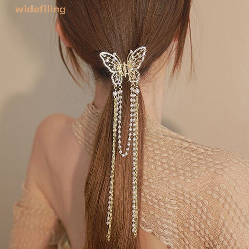 Kẹp Tóc Cá Mập Đính Đá Pha Lê Và Ngọc Trai Đơn Giản Phong Cách Hàn Quốc Cho Nữ