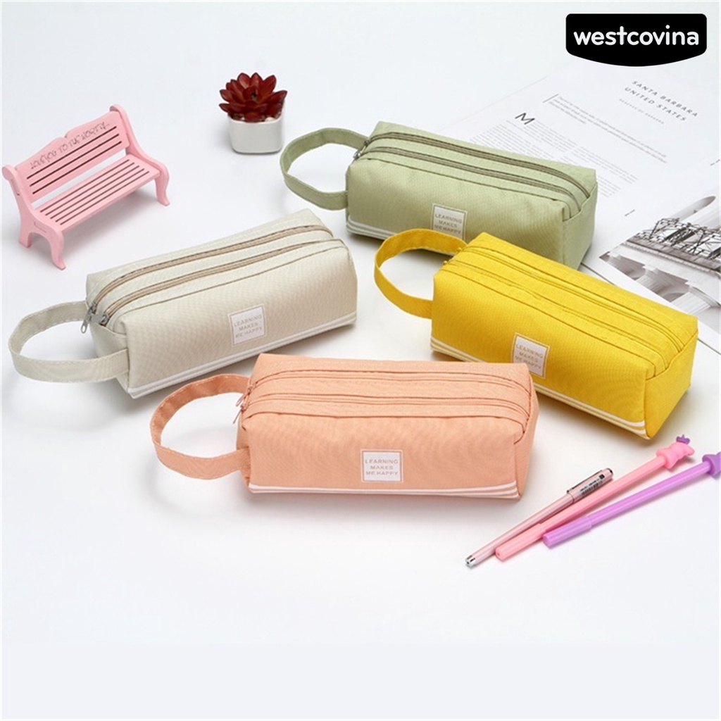 [COD]♪Túi Đựng Bút Chì Hai Lớp Màu Trơn Họa Tiết Sọc In Chữ Hai Lớp Sức Chứa Lớn