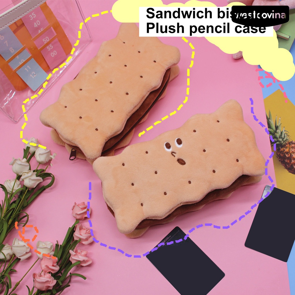 [COD]♪Túi Đựng Bút Hình Bánh Sandwich Bằng Nhung Có Khóa Kéo Siêu Mạnh