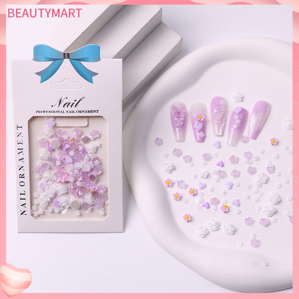 Set 2 Túi Phụ Kiện Trang Trí Móng Tay Nghệ Thuật Hình Hoa Hồng Bằng Nhựa Resin DIY