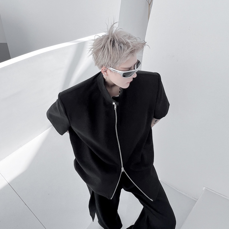 Áo Sơ Mi Tay Ngắn Phối Khóa Kéo Đôi Phong Cách Hàn Quốc Thời Trang Cho Nam