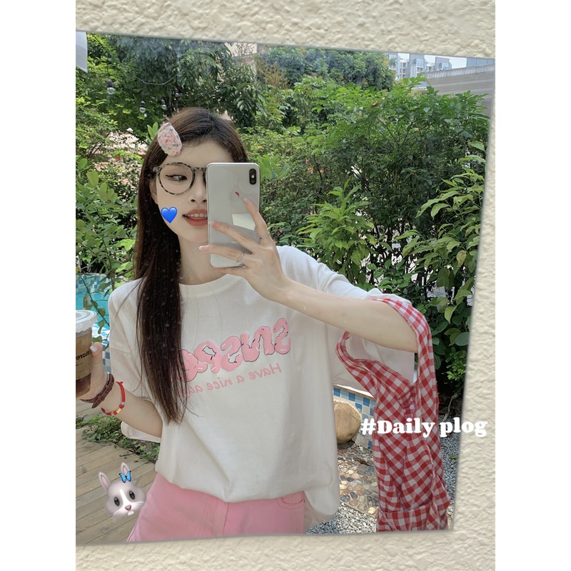 Áo Thun Dáng Rộng In Chữ Phong Cách Cổ Điển Thời Trang Mùa Hè Xinh Xắn