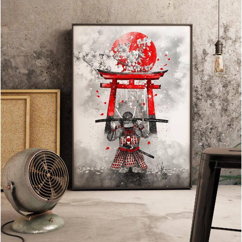 Tranh Vải Bạt Treo Tường In Hình Samurai Bushido Nhật Bản Trang Trí Nhà Cửa