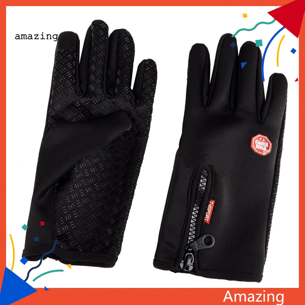 1 Đôi Găng Tay Đạp Xe Cảm Ứng Toàn Diện Chống Nước Có Khóa Kéo Unisex