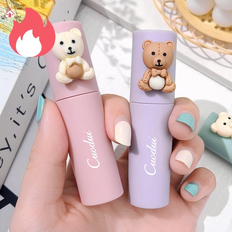 Son Môi Dưỡng Ẩm Chống Dính Cốc Thiết Kế Vỏ Hình Gấu Dễ Thương