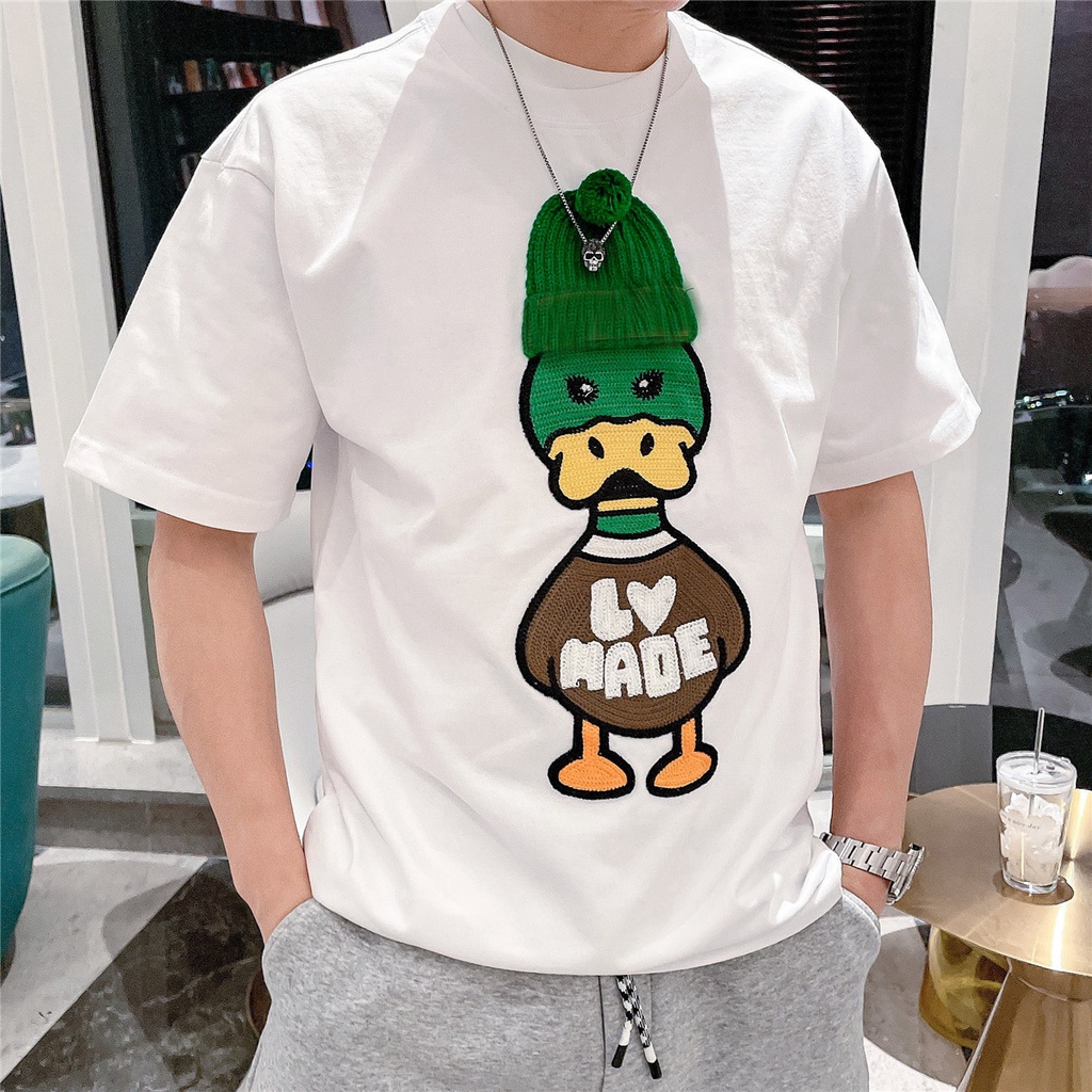 Áo Thun Cotton Ngắn Tay In Hình Vịt Hoạt Hình Phong Cách Đường Phố Thời Trang Xuân Hè Cho Nam