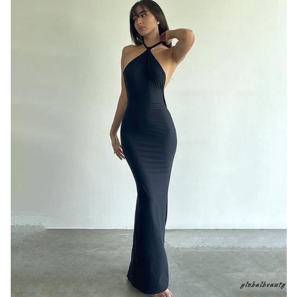 Đầm Midi Không Tay Cổ Yếm Màu Sắc Trơn Thời Trang Mùa Hè Dành Cho Nữ