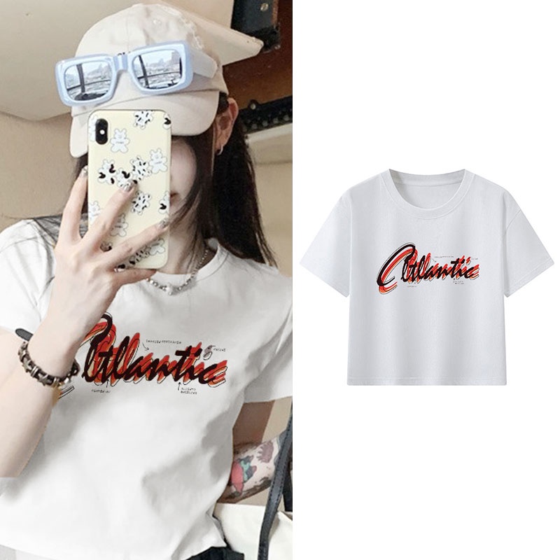 Áo Thun 100% Cotton Tay Ngắn Cổ Tròn In Họa Tiết Phong Cách Hàn Quốc Cho Nữ