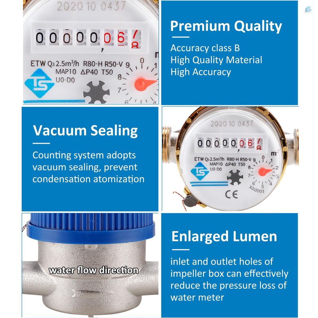 Đồng Hồ Đo Lưu Lượng Nước Lạnh 15mm 1 / 2 inch 1 / 2 inch Xoay 360 Độ 0.0001 Chuyên Dụng
