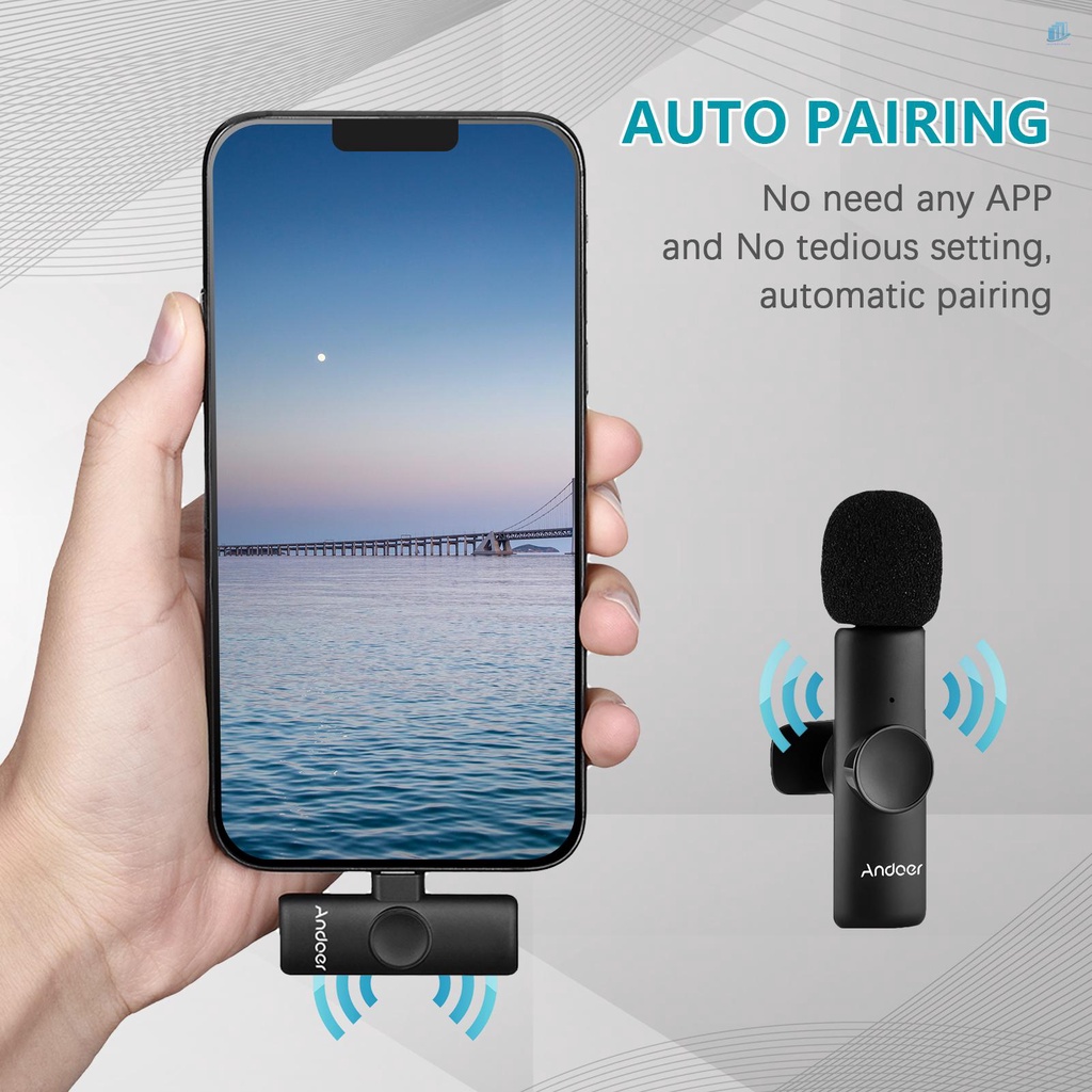 Hệ Thống Micro Không Dây Mini Andoer 2.4G (1 Bộ Phát + 1 Bộ Nhận) Mic Kẹp 20M Tích Hợp Pin Loại-C