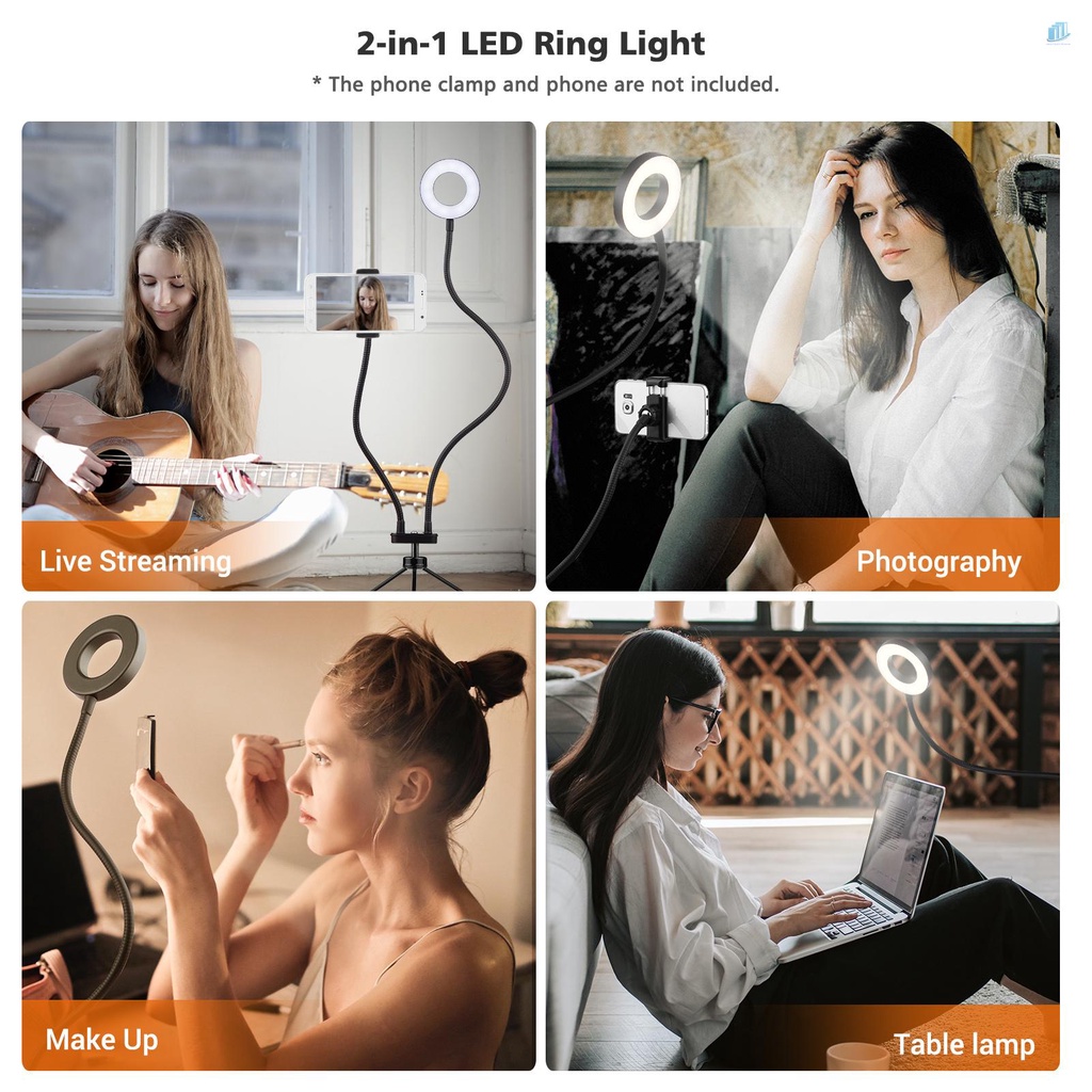 Vòng Đèn LED Andoer 3.5-inch 5W 3 Màu 3800K-6800K Có Thể Điều Chỉnh Độ Sáng Với Giá Đỡ 1 / 4 Cho Máy Ảnh Để Bàn