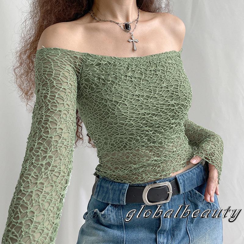 Áo Kiểu Trễ Vai Tay Dài Màu Sắc Đơn Giản Cho Nữ