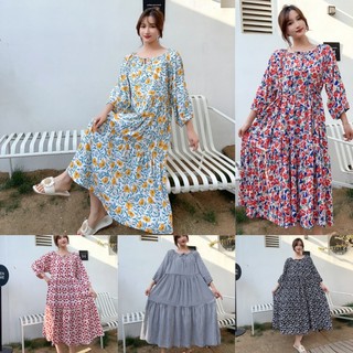 Đầm cotton Lụa Dáng Rộng Cổ Tròn Tay Dài In Họa Tiết Hoa Thời Trang Mùa Hè 2023