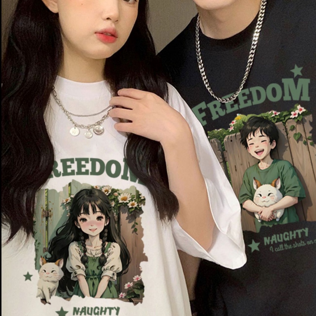 Áo phông unisex trắng đen couple form rộng tay ngắn cổ tròn cho cặp đôi nam nữ