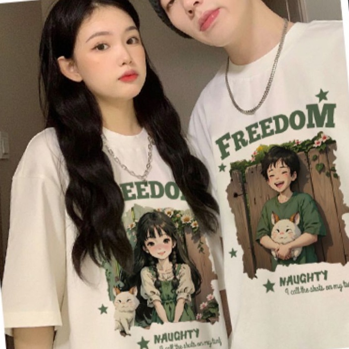 Áo phông unisex trắng đen couple form rộng tay ngắn cổ tròn cho cặp đôi nam nữ