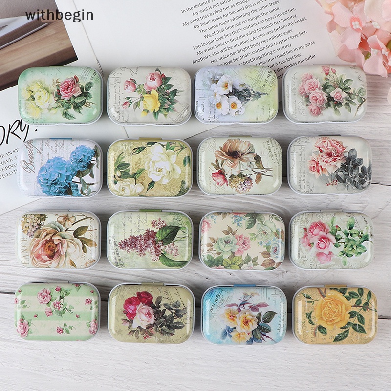 Hộp Thiếc Nhỏ Hình Chữ Nhật Đựng Trang Sức / Đồng Xu Họa Tiết Hoa