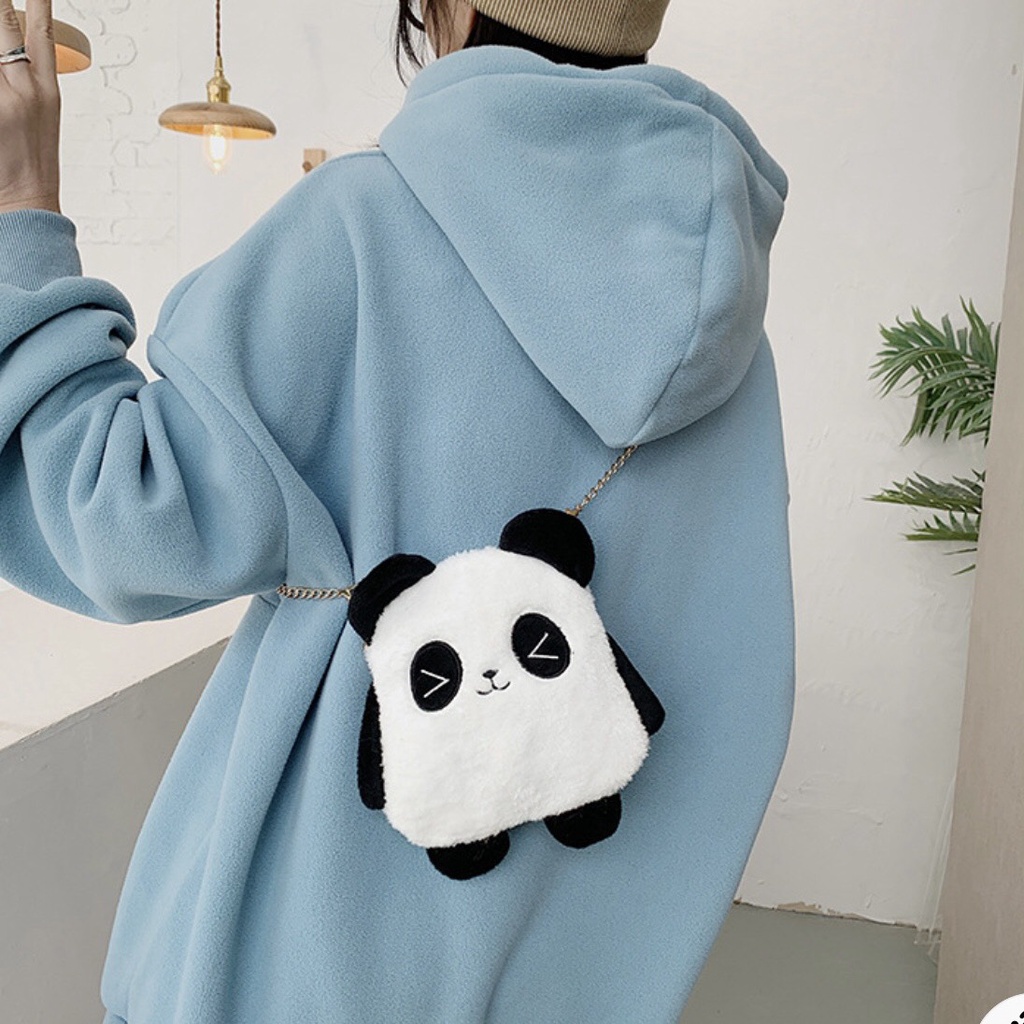 Túi Đeo Chéo Gấu Nhồi Bông Hình Gấu Trúc Dễ Thương Dây Xích