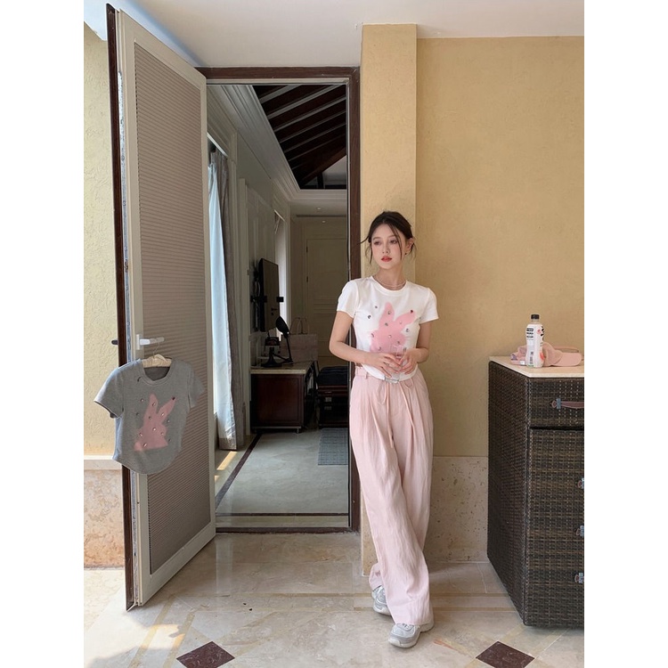 Áo Thun Tay Ngắn In Hình Thỏ Thời Trang Mùa Hè 2023 Cho Nữ