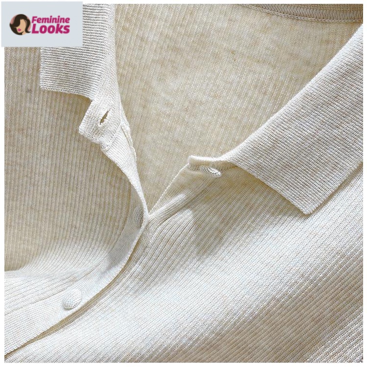 Áo Thun Polo Dệt Kim Tay Ngắn Màu Sắc Xinh Xắn Cho Nữ