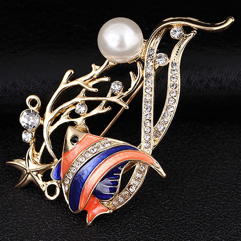 {Timebomb} Trâm Cài Áo Hình Cá Tráng Men Đính Đá Pha Lê Trang Trí Phù Hợp Với Corsage.