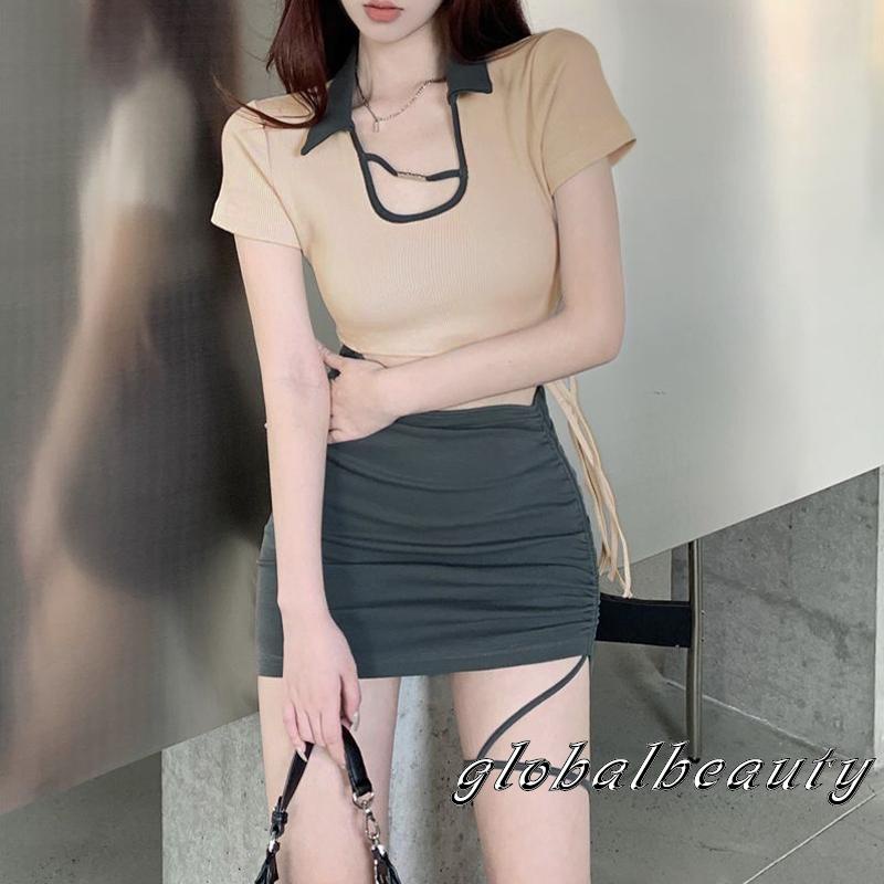 Đầm Ngắn Tay Ôm Dáng Màu Sắc Tương Phản Thời Trang Mùa Hè Dành Cho Nữ