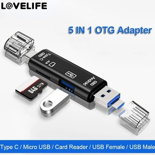Đầu Đọc Thẻ Nhớ Tốc Độ Cao 5 Trong 1 OTG Type C / Usb / Micro Usb / Tf / SD Usb 2.0 Dành Cho Điện Thoại / Máy Tính