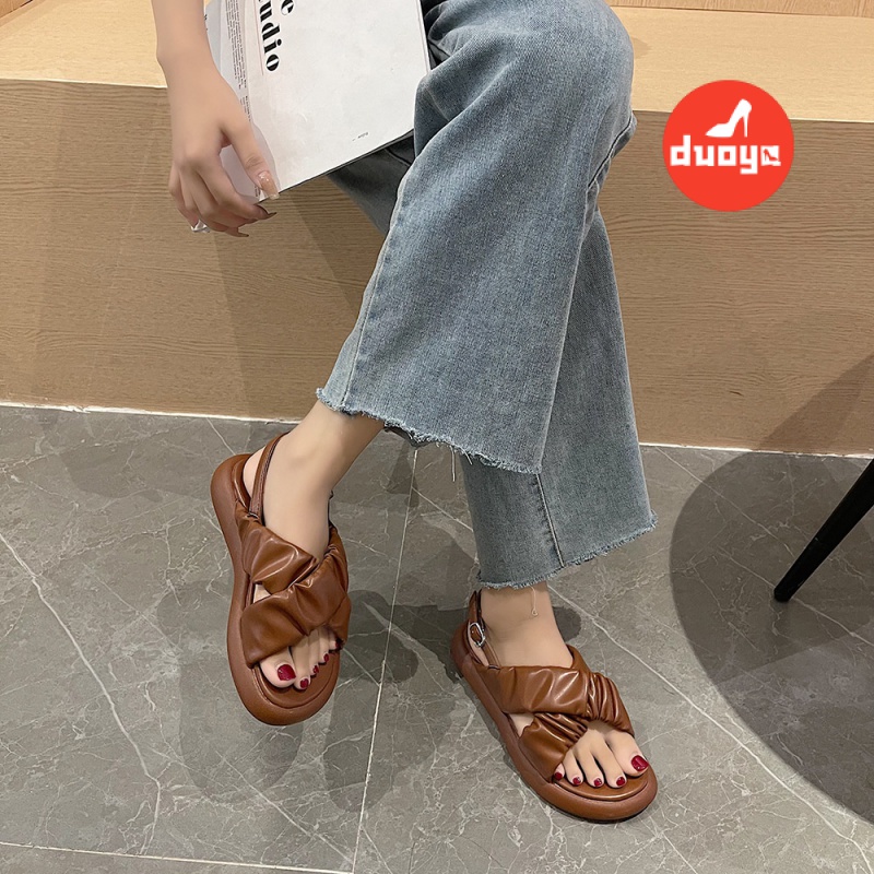 Giày Sandal Mùa Hè Hai Quai Đế Phẳng Phong Cách Hàn Quốc Cho Nữ Giới 2021