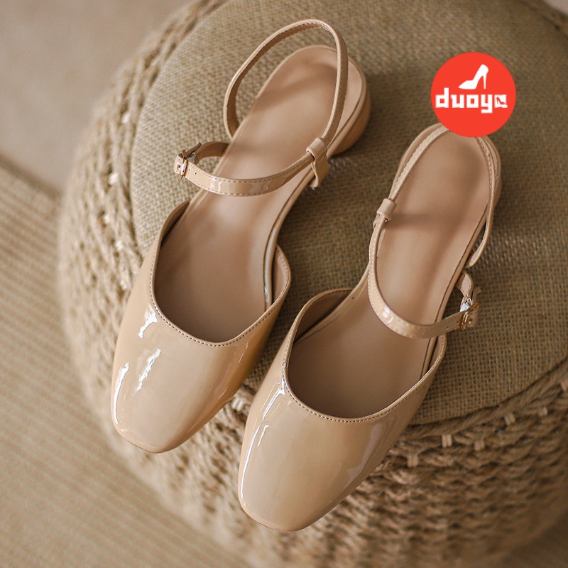 Giày Sandal Da Bóng Mũi Vuông Phong Cách Thời Trang Mùa Hè 2021 Dễ Phối Đồ