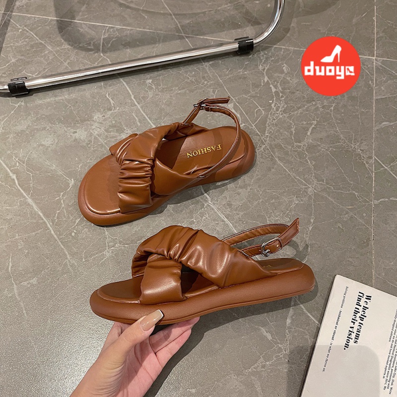 Giày Sandal Mùa Hè Hai Quai Đế Phẳng Phong Cách Hàn Quốc Cho Nữ Giới 2021