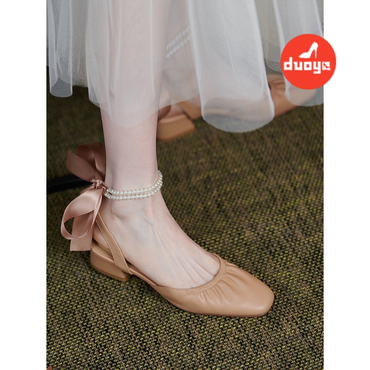 Giày Sandal Cao Gót Hở Ngón Đính Nơ Phong Cách Pháp Thời Trang Mùa Hè Cho Nữ