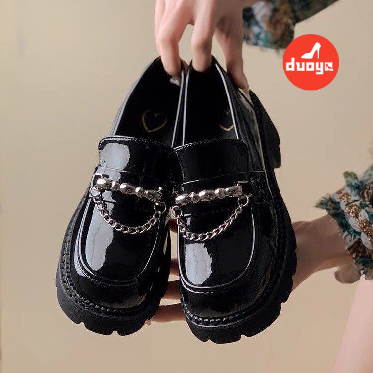 Duoya Giày Lười Đế Dày Bằng Da Cao Su Phong Cách Anh Quốc Cho Nữ Phong Cách