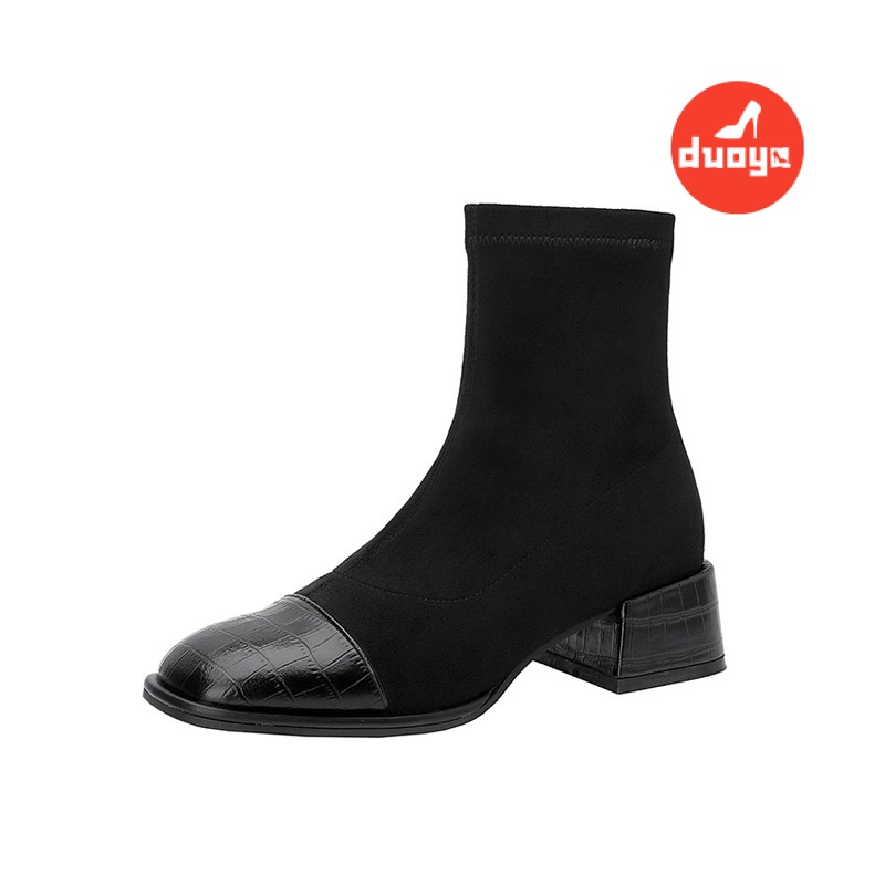 Duoya Hair Thẳng ~ [Hàng Có Sẵn] Giày Bốt Martin Gót Dày Ngắn Mũi Vuông Màu Hồng Dễ Thương Cho Nữ Giao Hàng Nhanh Chóng