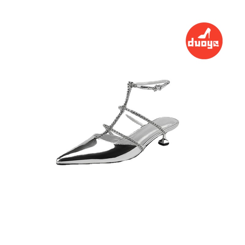 Duoya Tóc Thẳng ~ [Hàng Có Sẵn] [Hàng Có Sẵn] Giày Cao Gót Mũi Nhọn Rỗng Đính Đá Rhinestone Mùa Xuân Miễn Phí Vận Chuyển