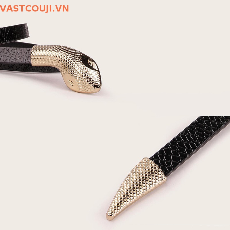 Thắt Lưng Da Rắn Màu Đen Khóa Kim Loại Thời Trang Cho Nữ