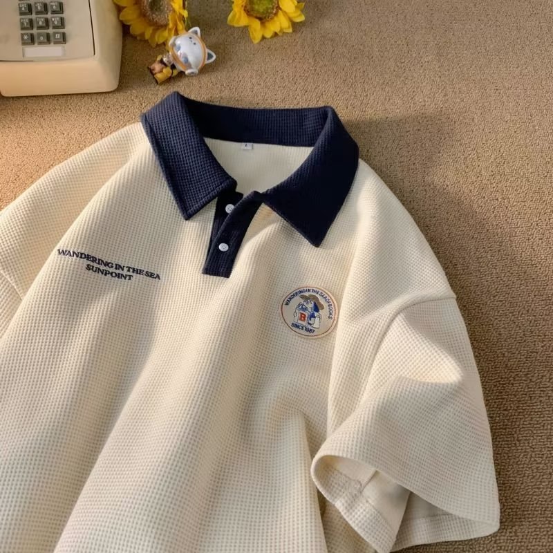 Áo polo Ngắn Tay Thêu Chữ Phong Cách Nhật Bản Thời Trang Mùa Hè Trẻ Trung Dành Cho Nam 2023