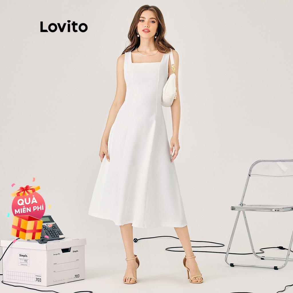 Đầm Nữ Không Tay Cổ Vuông Sang Trọng Lovito L37ED061 (Trắng)