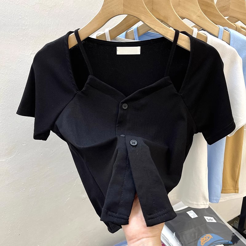 SUXI Áo Thun Tay Ngắn Hở Vai Màu Trơn Thời Trang Dành Cho Nữ