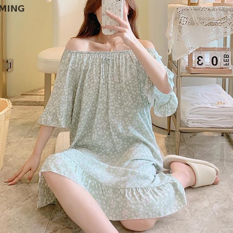 Đồ ngủ Cotton Dáng Dài In Họa Tiết Hoạt Hình Thời Trang Mùa Hè Cho Mẹ Bầu
