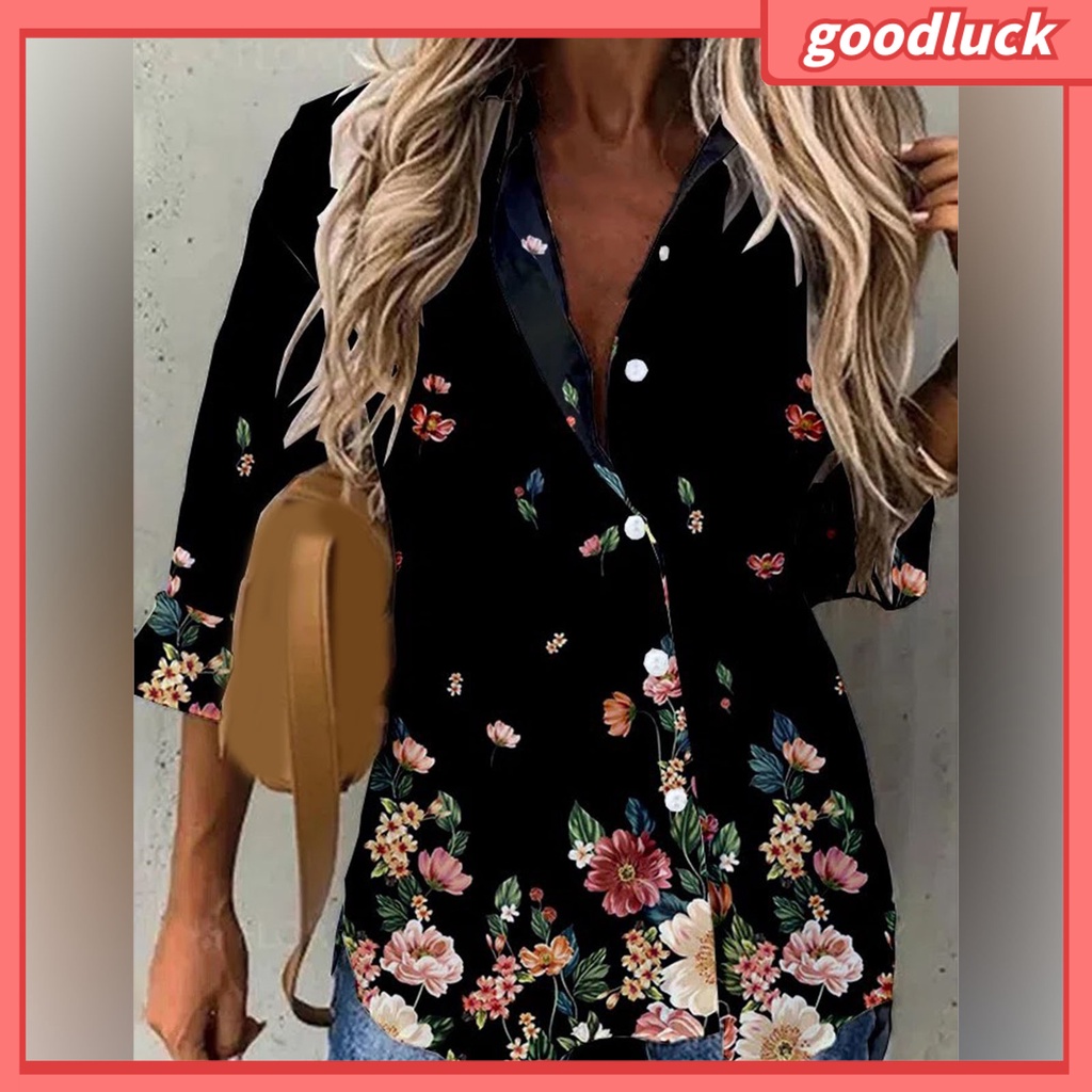 Áo Sơ Mi Tay Dài Cổ Bẻ Cài Nút In Họa Tiết Hoa Ngọt Ngào Thời Trang Xuân Thu Cho Nữ