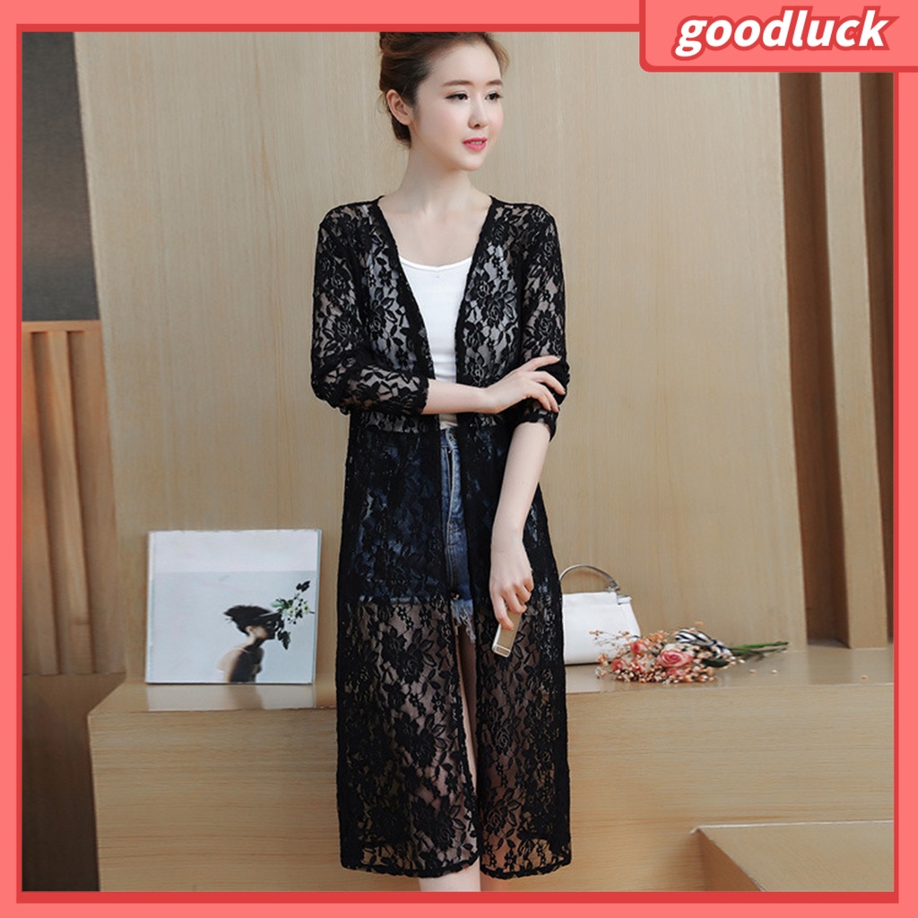 [ULK] Áo Khoác Cardigan Dạng Lưới Phối Ren Mỏng Tay Dài Màu Trơn Thêu Họa Tiết Chống Nắng Mặc Thường Ngày Dành Cho Bạn Nữ