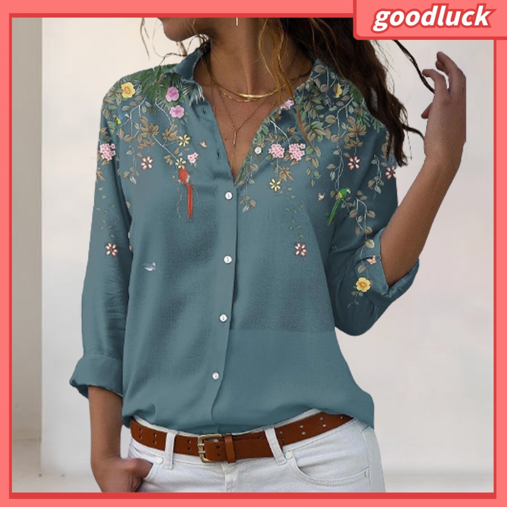 [ULK] Áo Sơ Mi Dáng Rộng Tay Ngắn Cổ Bẻ In Họa Tiết Hoa Thời Trang Mùa Hè Đơn Giản Dành Cho Nữ