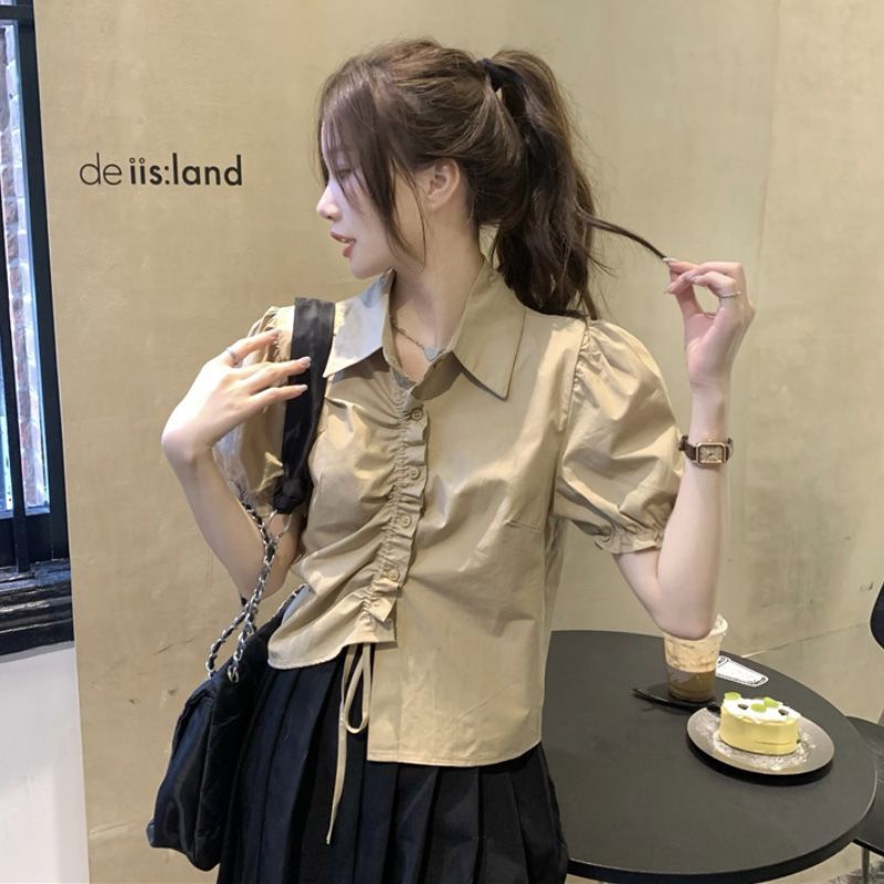 Áo Kiểu Tay Ngắn Phối Ren Thiết Kế Mới Thời Trang Mùa Hè Theo Phong Cách Pháp Cho Nữ