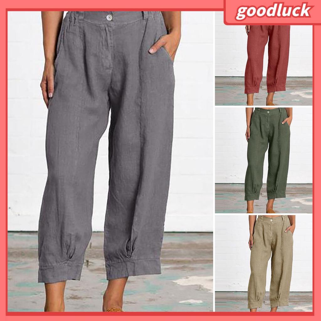 [ULK] Quần Dài Dáng Rộng Lưng Thun Co Giãn Màu Trơn Có Túi Và Nút Thắt Đơn Giản Đường Phố