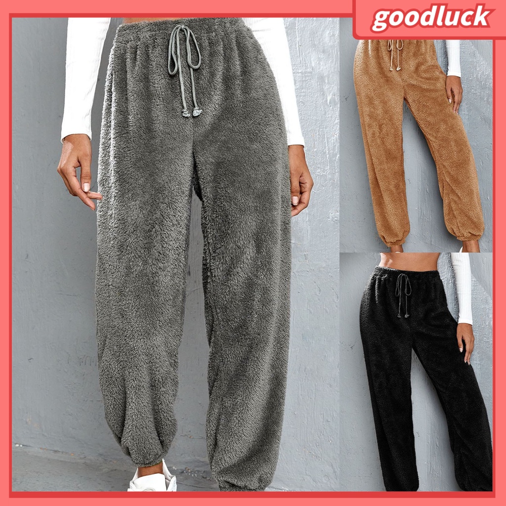 [ULK] Quần Nhung Lông Mềm Mại Lưng Thun Rút Dây Hai Mặt Màu Trơn Đường Phố