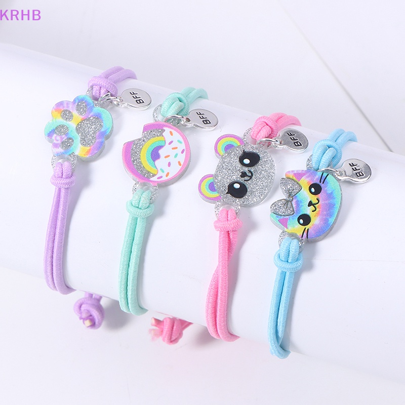 Set 4 Vòng Tay Dây Dễ Điều Chỉnh Mặt Mèo / Gấu Hoạt Hình Đáng Yêu Mới