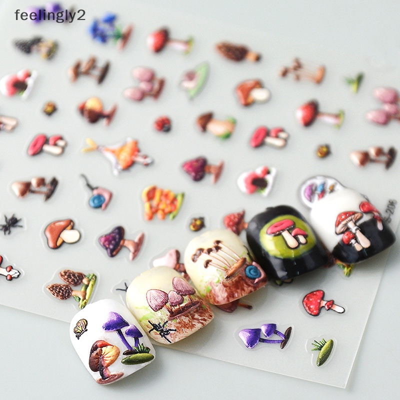 Miếng Dán Trang Trí Móng Tay Hình Nấm 5D Nhiều Màu Sắc