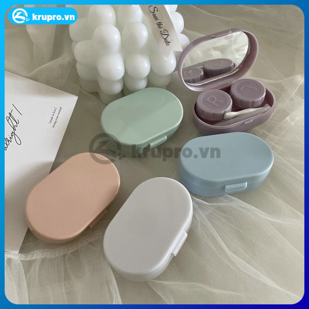 Màu kem đơn giản hộp kính áp tròng đồng hành với gương học sinh xinh đẹp bán song công
