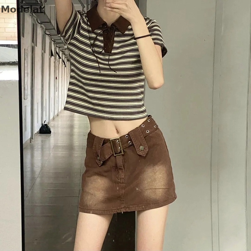 Chân Váy Jean MFC Y2K Lưng Thấp Có Túi Quyến Rũ Hợp Thời Trang