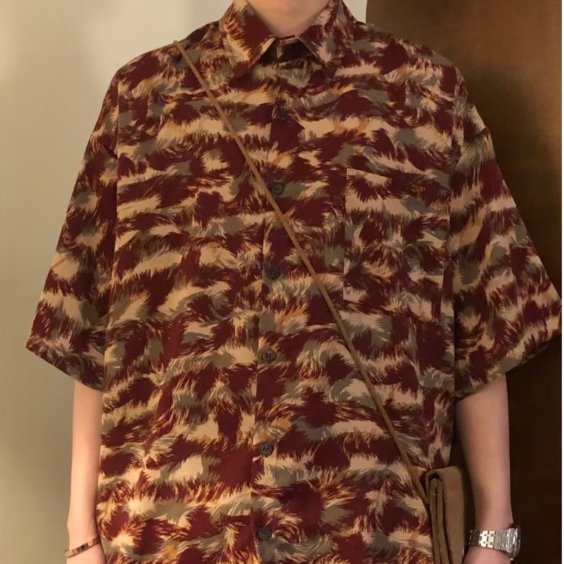 Áo Sơ Mi Lụa Lạnh Dáng Rộng Ngắn Tay In Hoa Thời Trang Mùa Hè Hong Kong Dành Cho Nam 2023